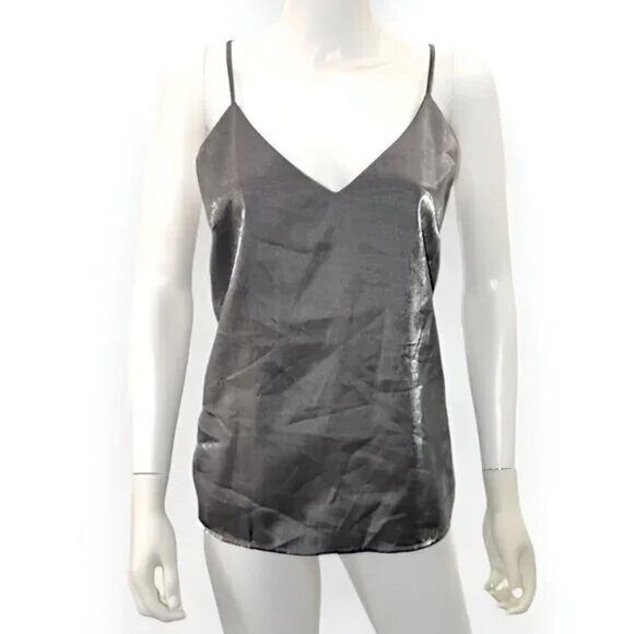 NWT Banana Republic Pewter Silver Metallic Foil Party Slip Dress Tank Top S - Picture 3 of 5